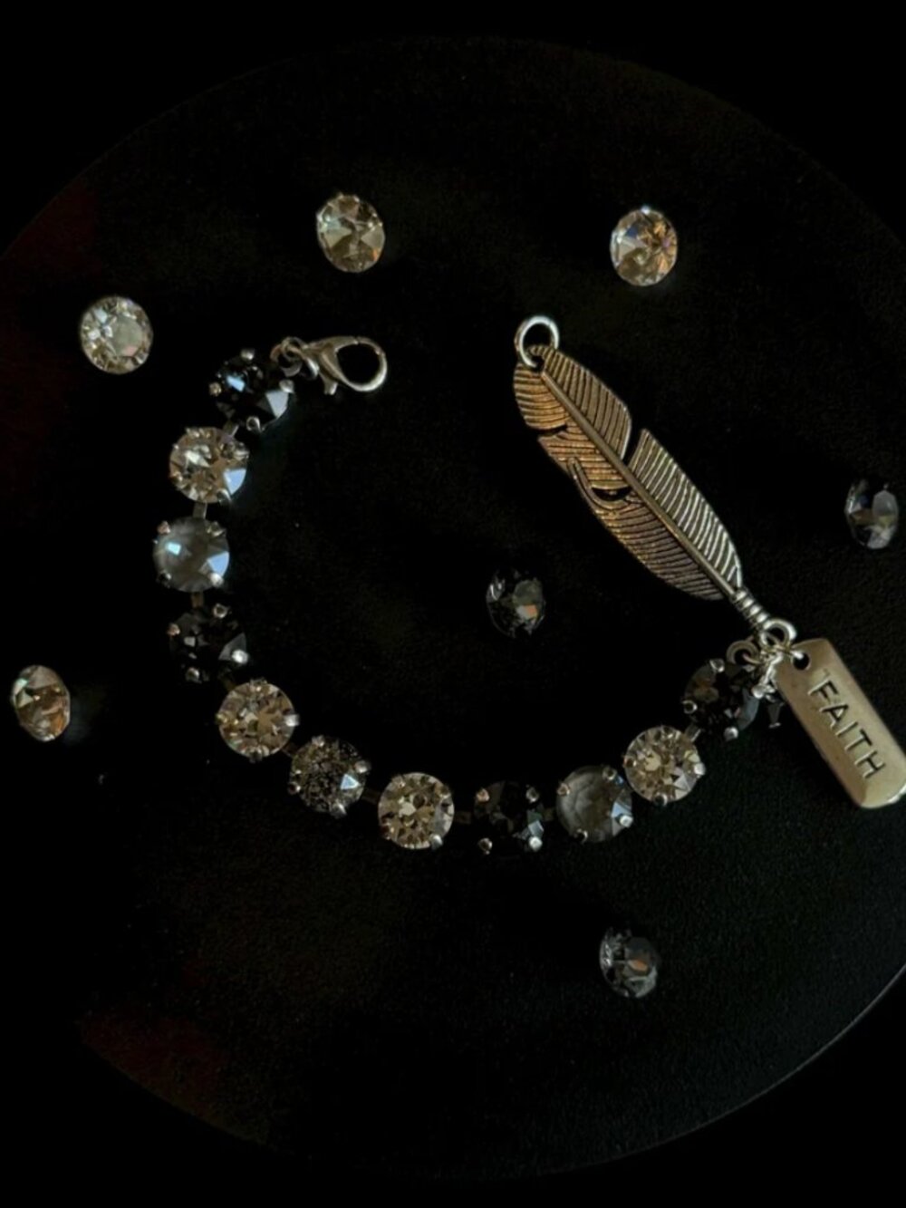Handcrafted Austrian Crystal Under His Feathers Bracelet - Grey/Clear